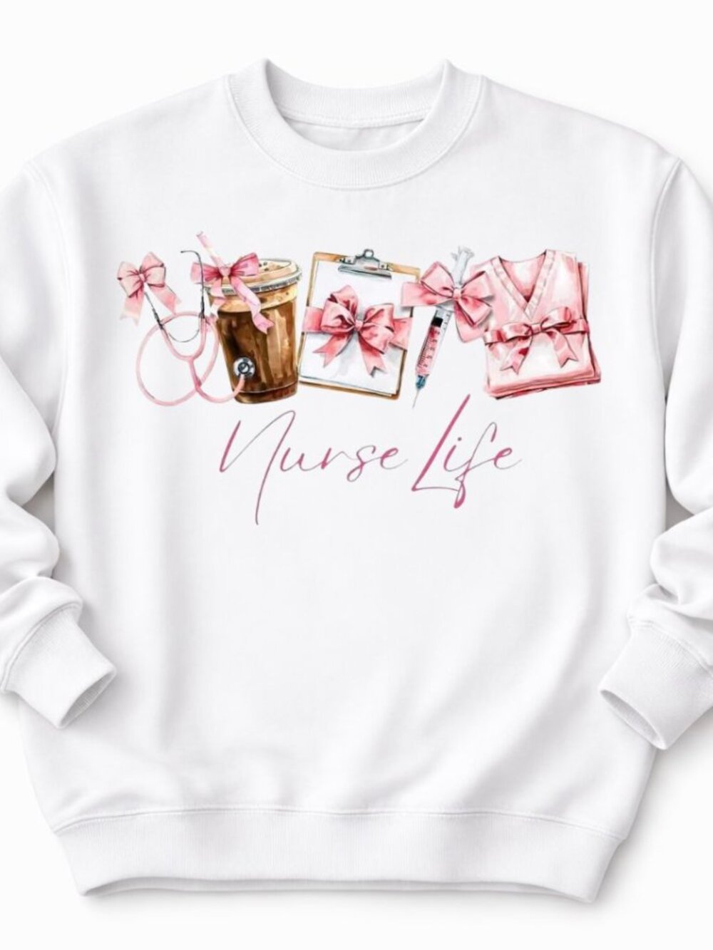 Nurse Life Women’s Custom White Crewneck Sweatshirt Trendy Graphic